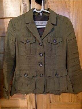 Burberry Brit Symdale Linen Olive Jacket Blazer US2 / UK 6 (Worn twice)